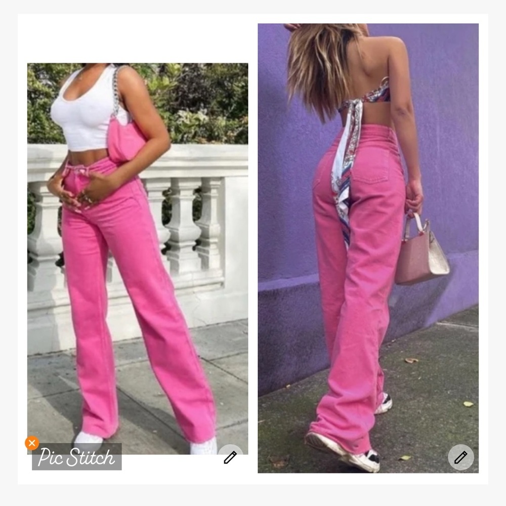 Zara The Boogie Pants Pink Wide Leg Jeans